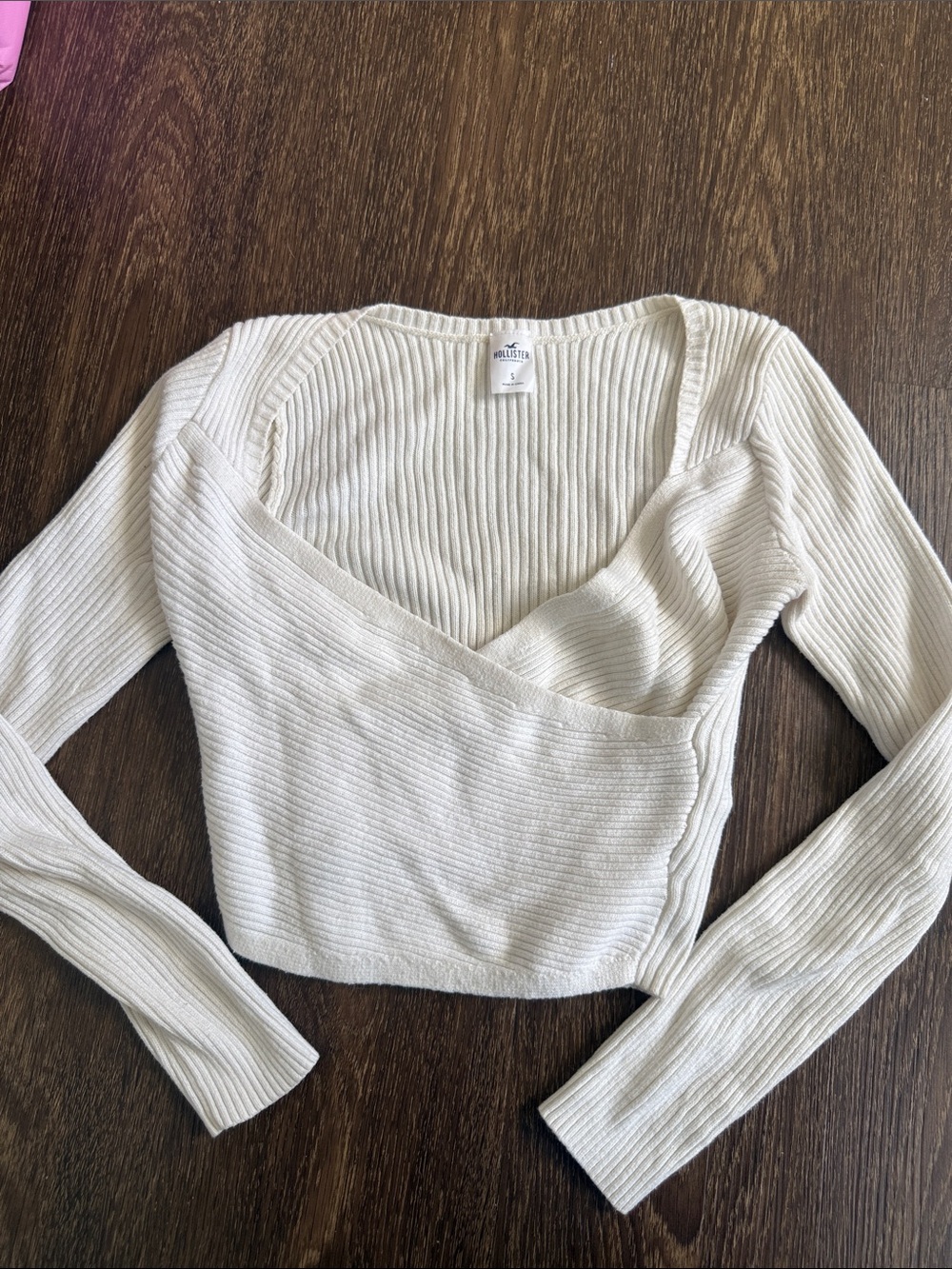 Hollister Cream Ribbed Wrap Crop Top